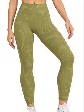 Gymshark Adapt Camo Seamless Leggings green/yellow Sz M